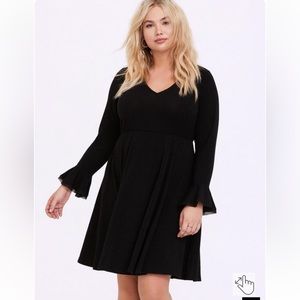 Torrid 1 black mini hacci dress with bell cuff sleeves